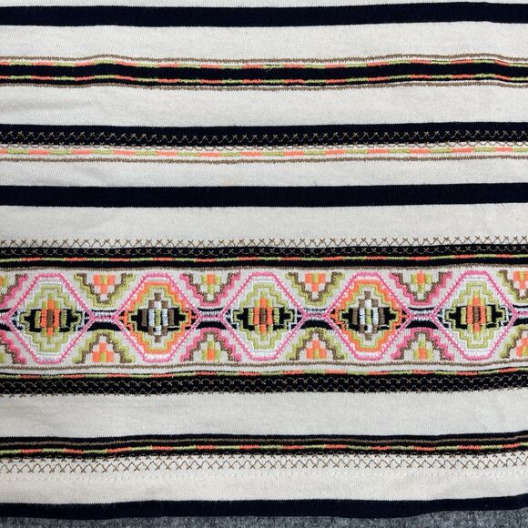 J Crew Top Womens Size Small Short Sleeve Embroidered Beige Striped Cotton - Picture 5 of 8